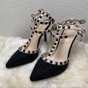 Wild Diva Strappy Studded Ankle D’Orsay Pumps